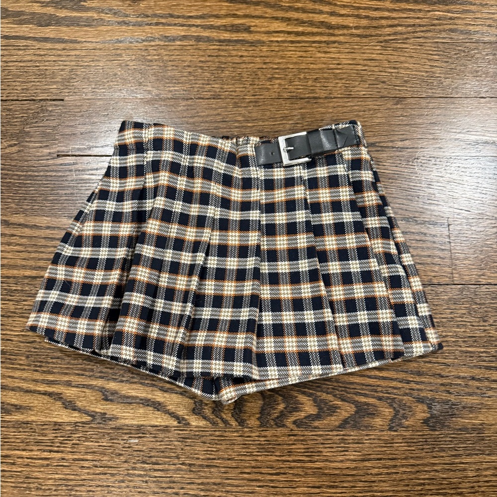 Zara Plaid Pleated Mini Skirt/Skort with Belt 18 Months